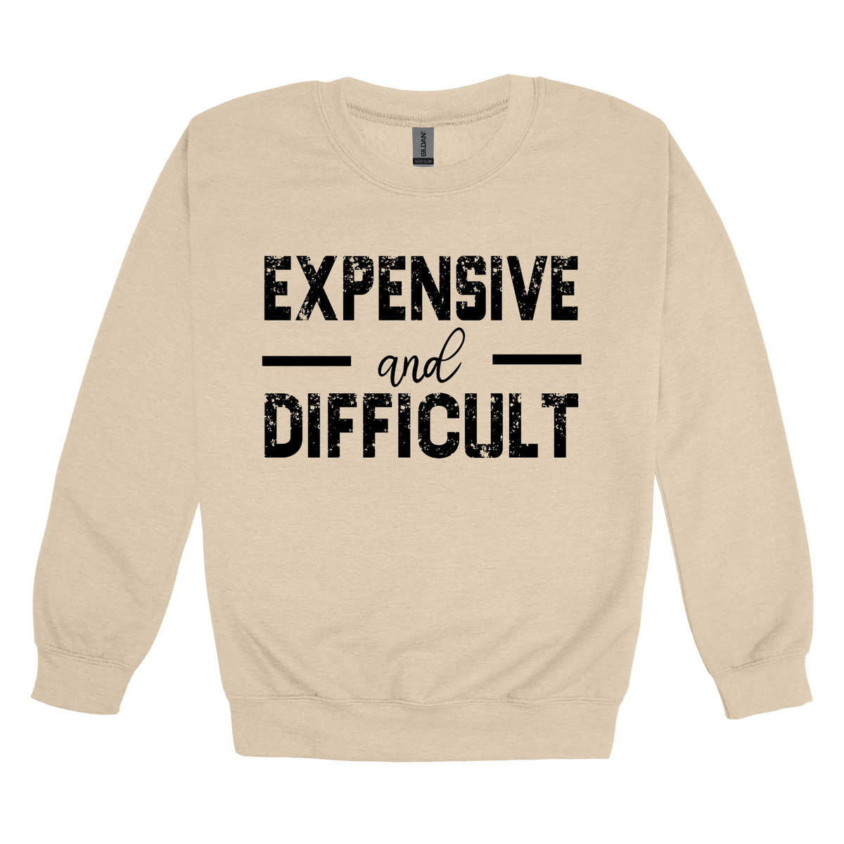Expensive and Difficult Apparel — tan adult-crewneck front