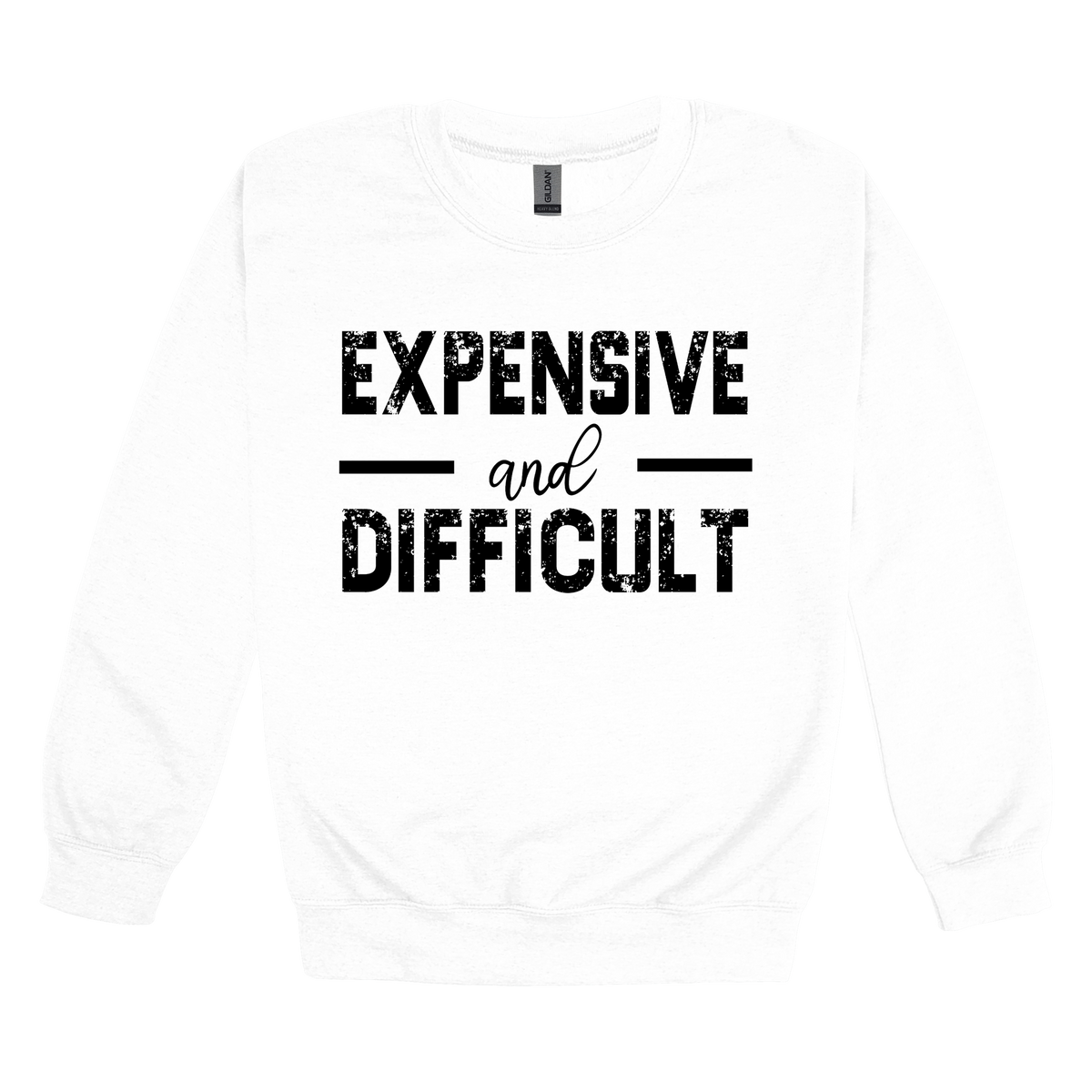 Expensive and Difficult Apparel — white adult-crewneck front