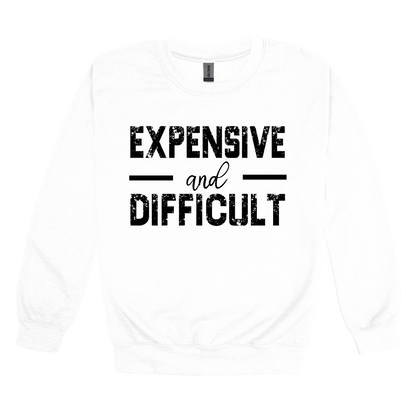 Expensive and Difficult Apparel — white adult-crewneck front