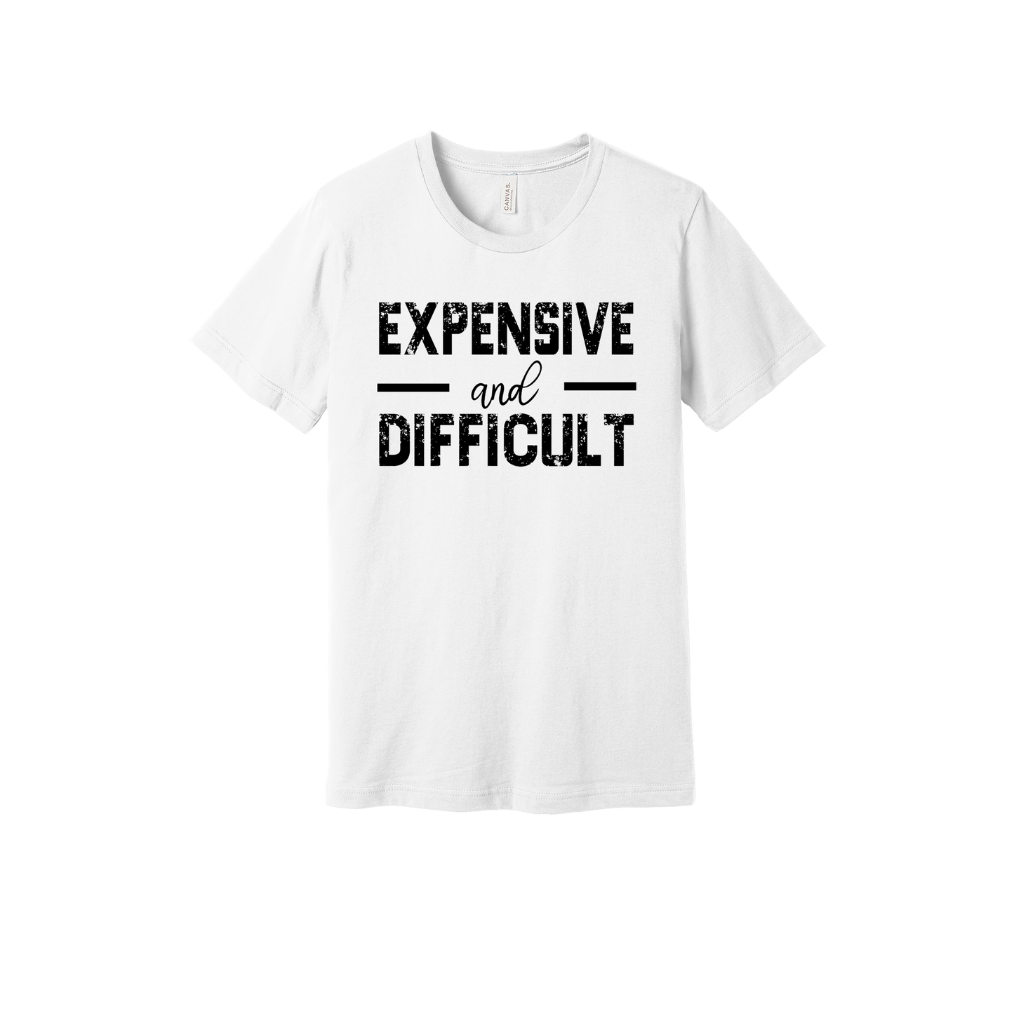 Expensive and Difficult Apparel — white adult-tee front