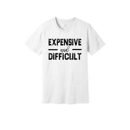 Expensive and Difficult Apparel — white adult-tee front