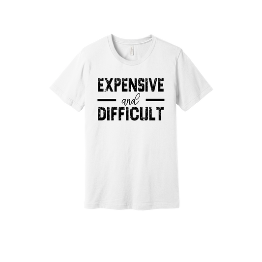 Expensive and Difficult Apparel — white adult-tee front