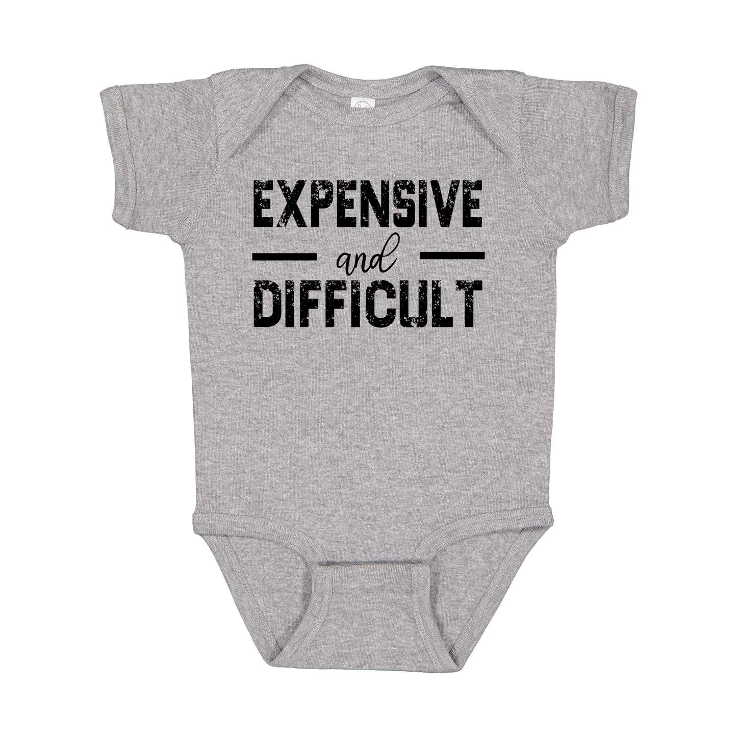 Expensive and Difficult Apparel — gray infant-onesie front