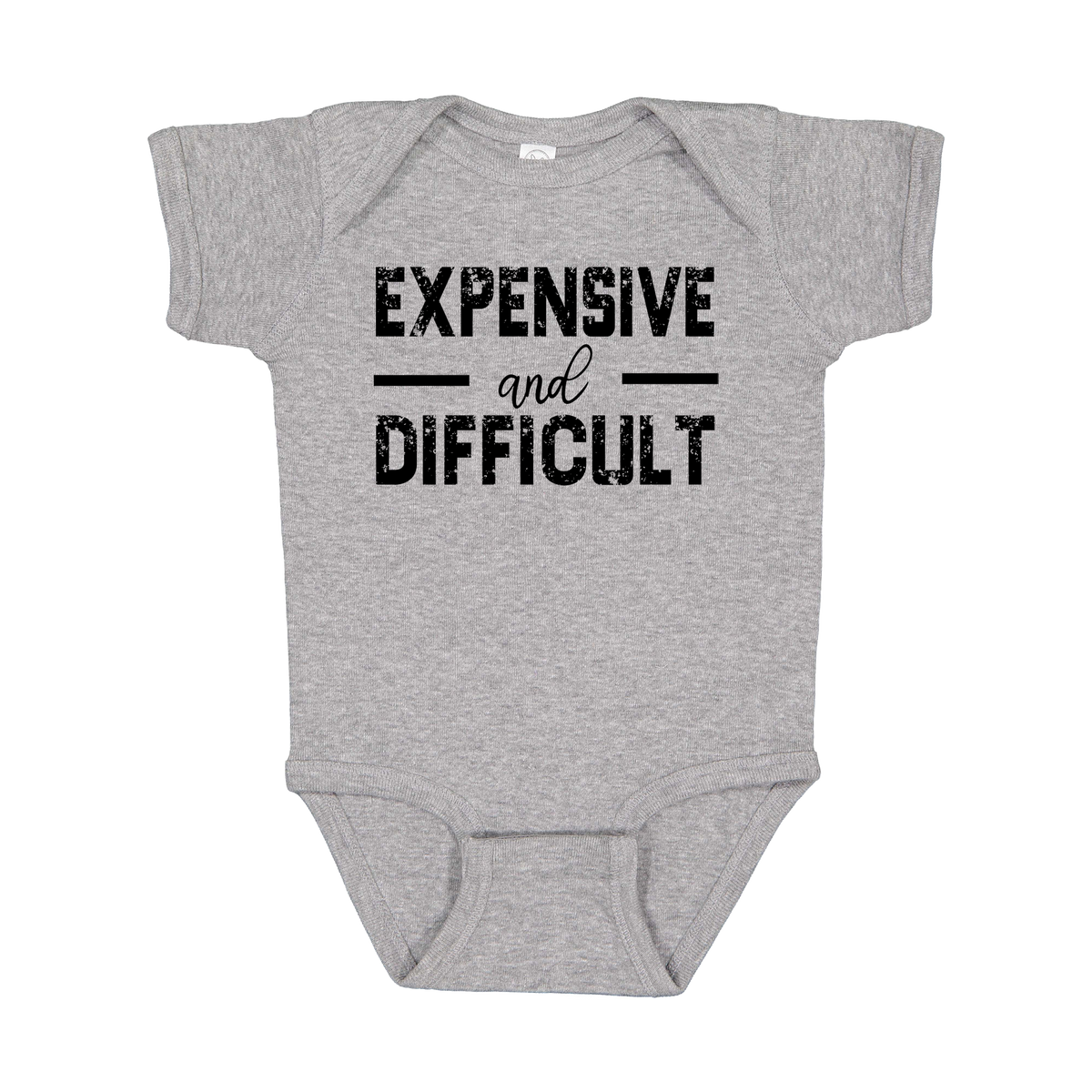 Expensive and Difficult Apparel — gray infant-onesie front