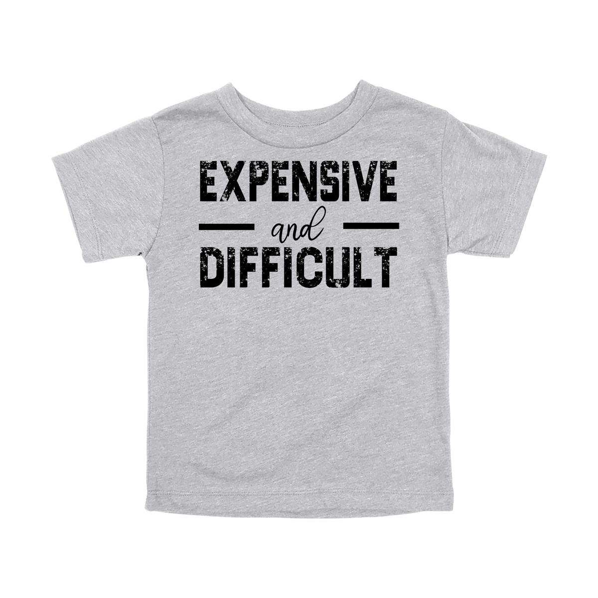 Expensive and Difficult Apparel — gray toddler-tee front