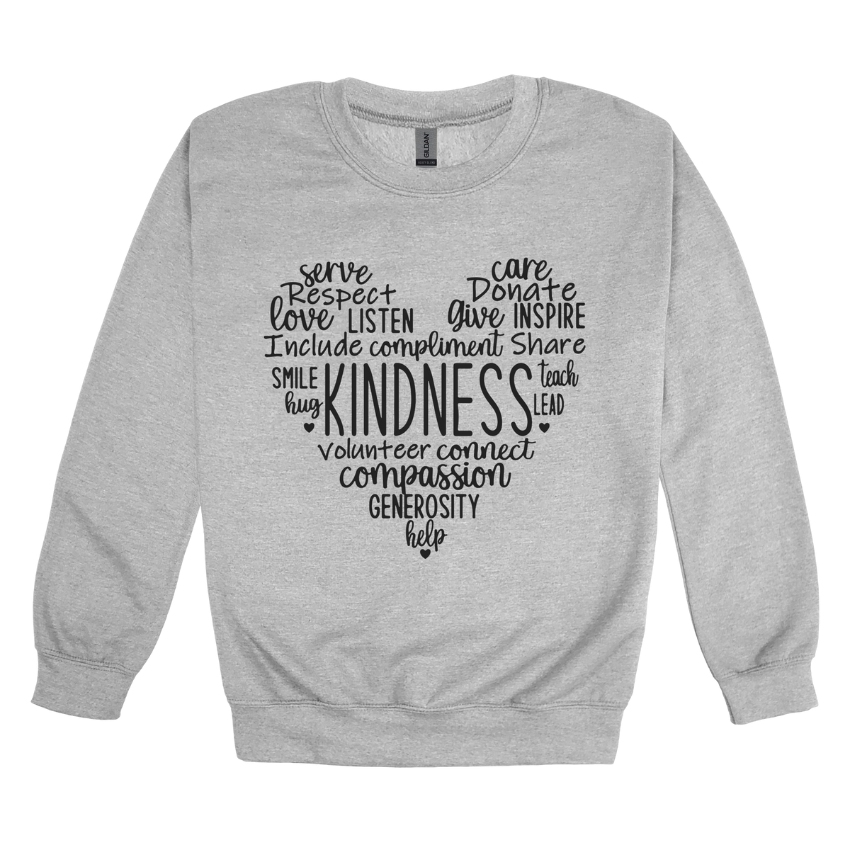 Kindness Heart Apparel — gray adult-crewneck front