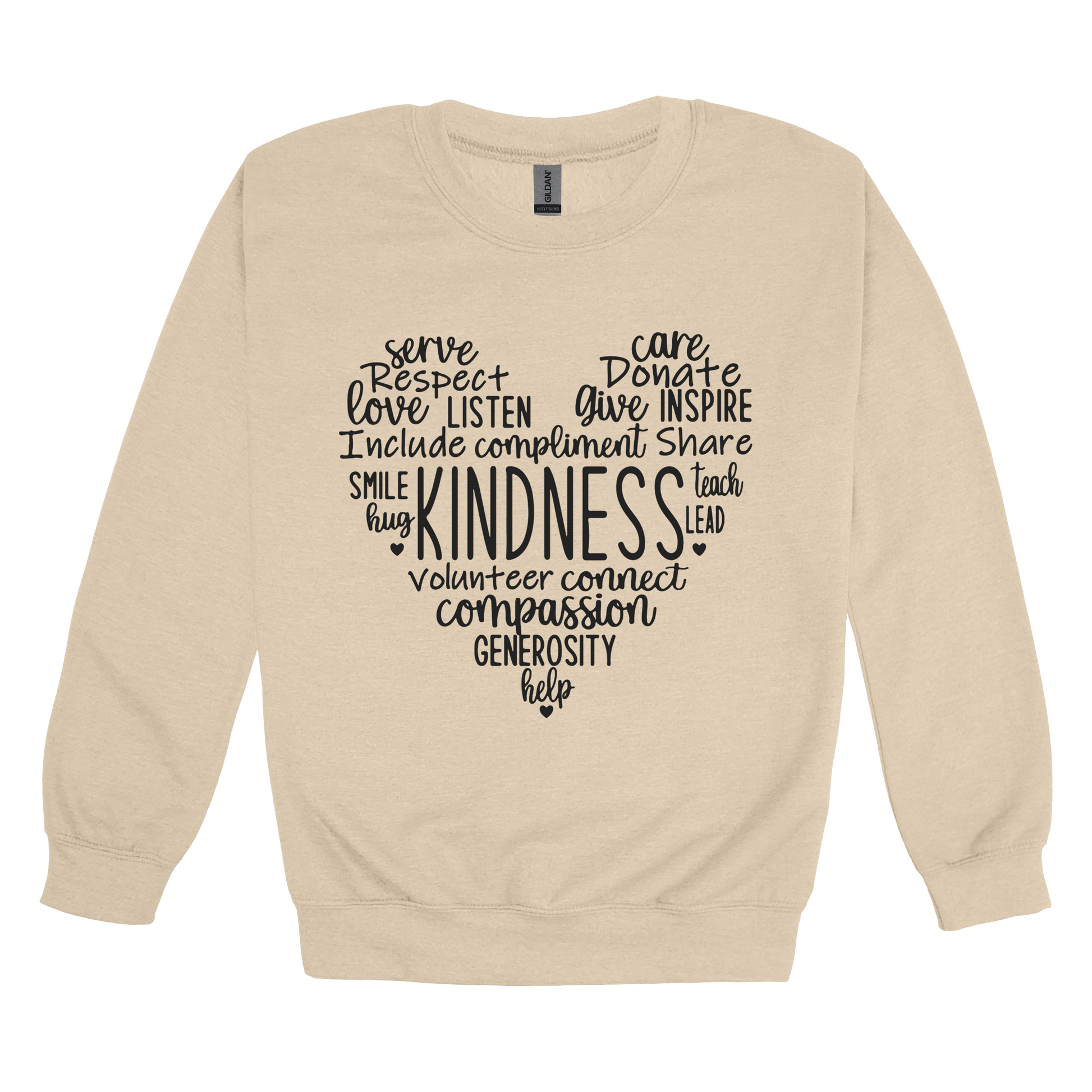Kindness Heart Apparel — tan adult-crewneck front