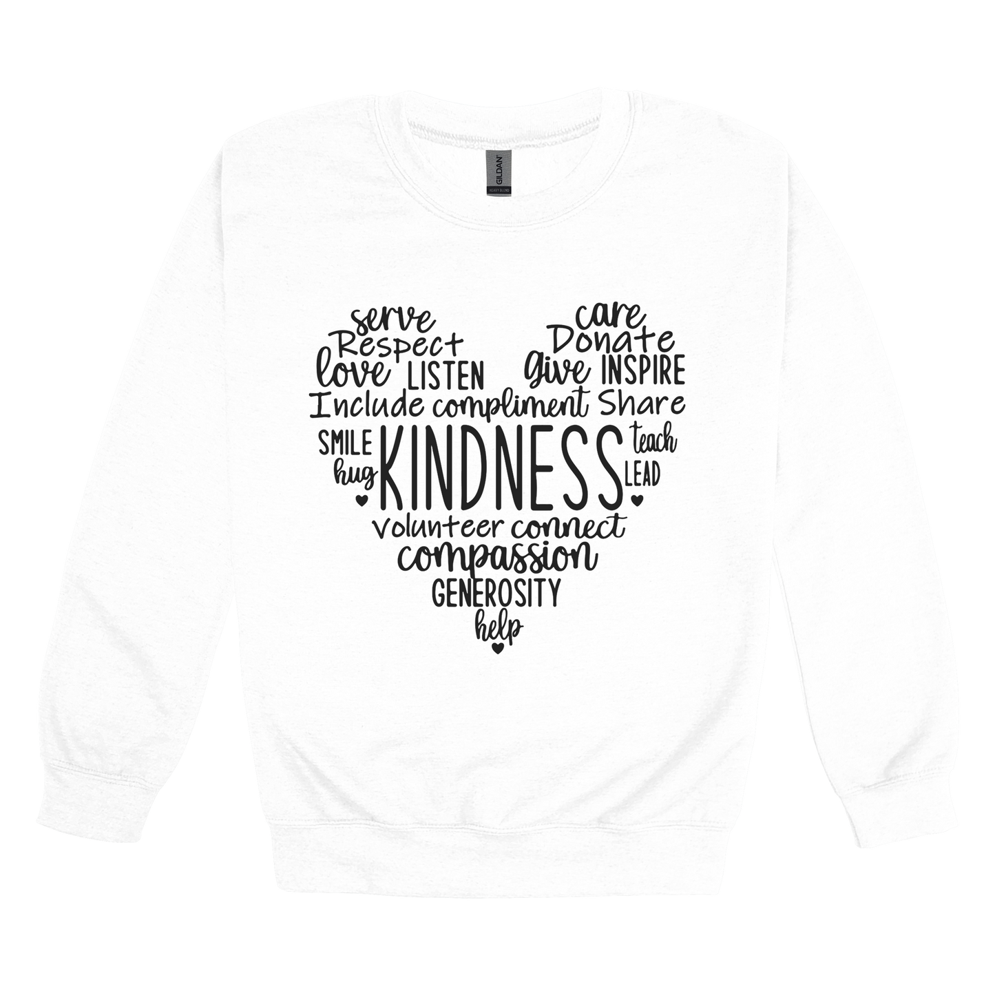 Kindness Heart Apparel — white adult-crewneck front