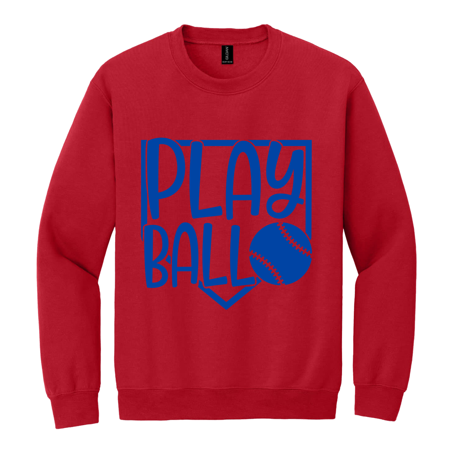 Play Ball Apparel — red adult-crewneck front