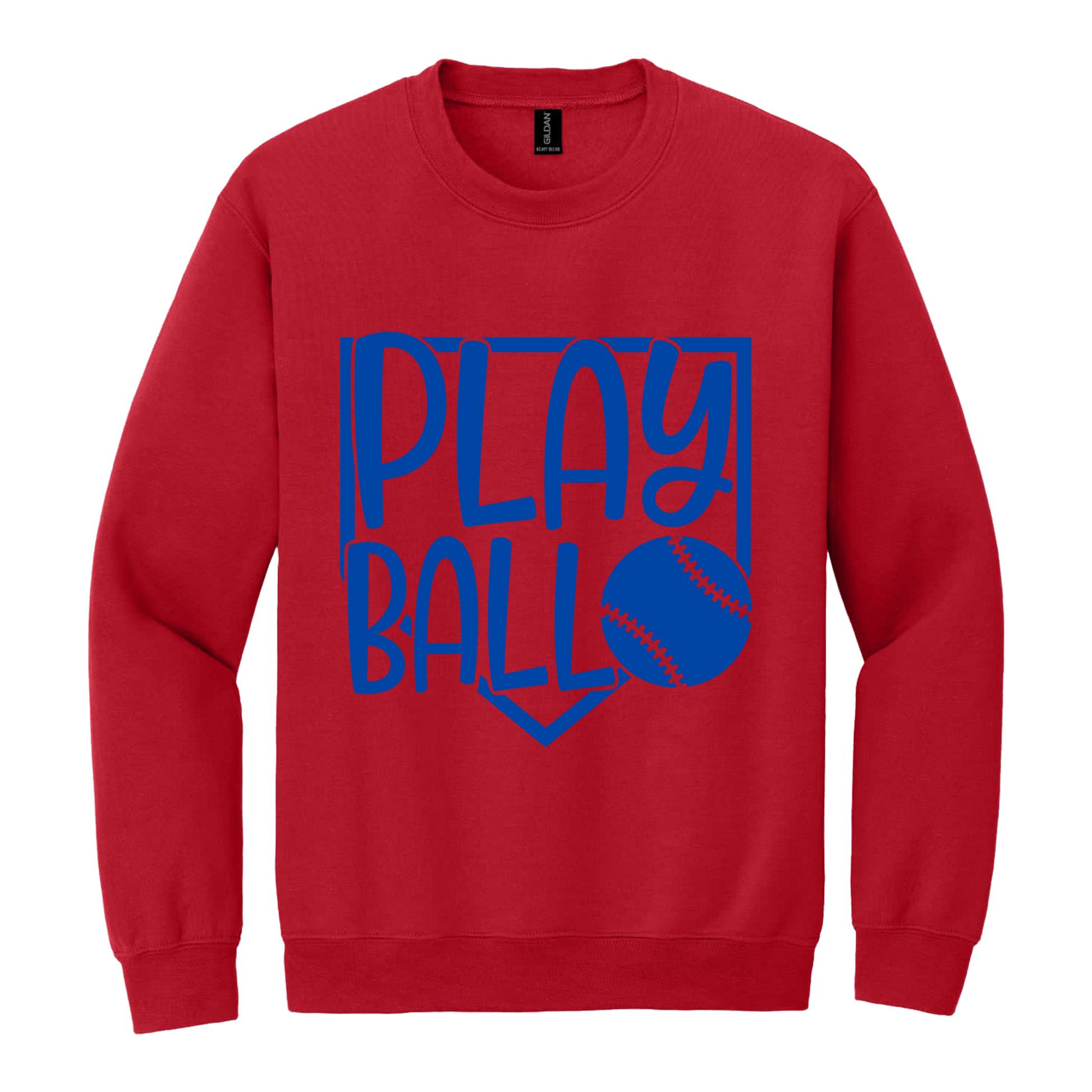 Play Ball Apparel — red adult-crewneck front