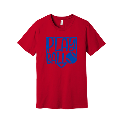 Play Ball Apparel — red adult-tee front