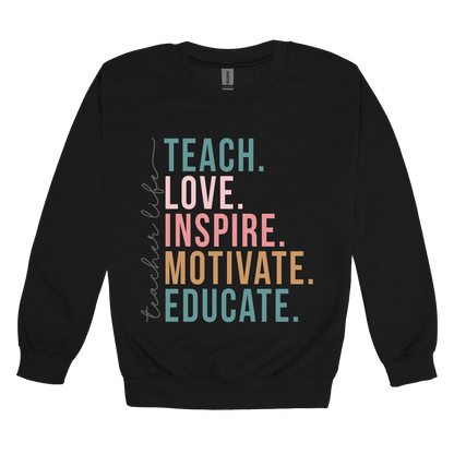 Teacher Life Apparel — black adult-crewneck front