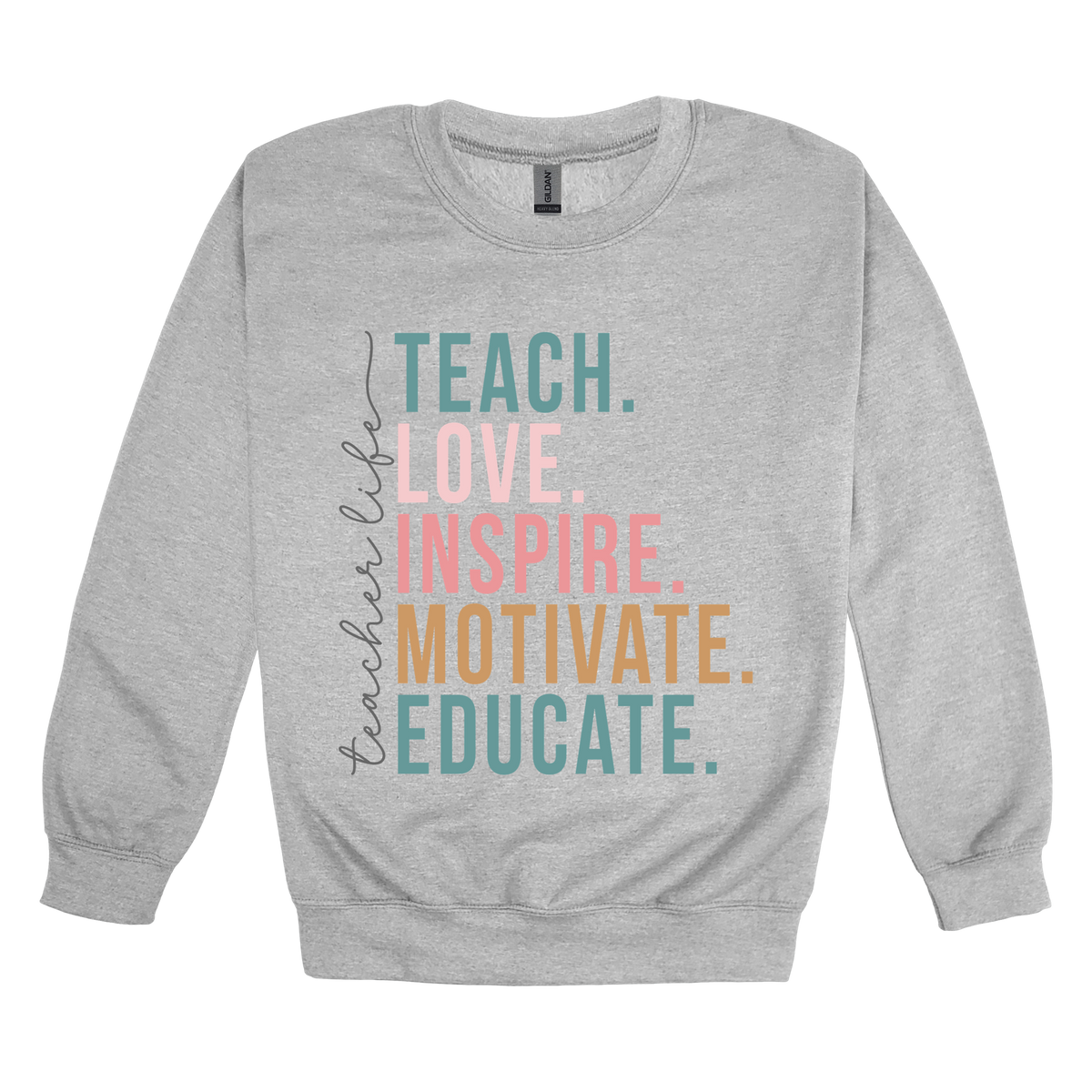 Teacher Life Apparel — gray adult-crewneck front