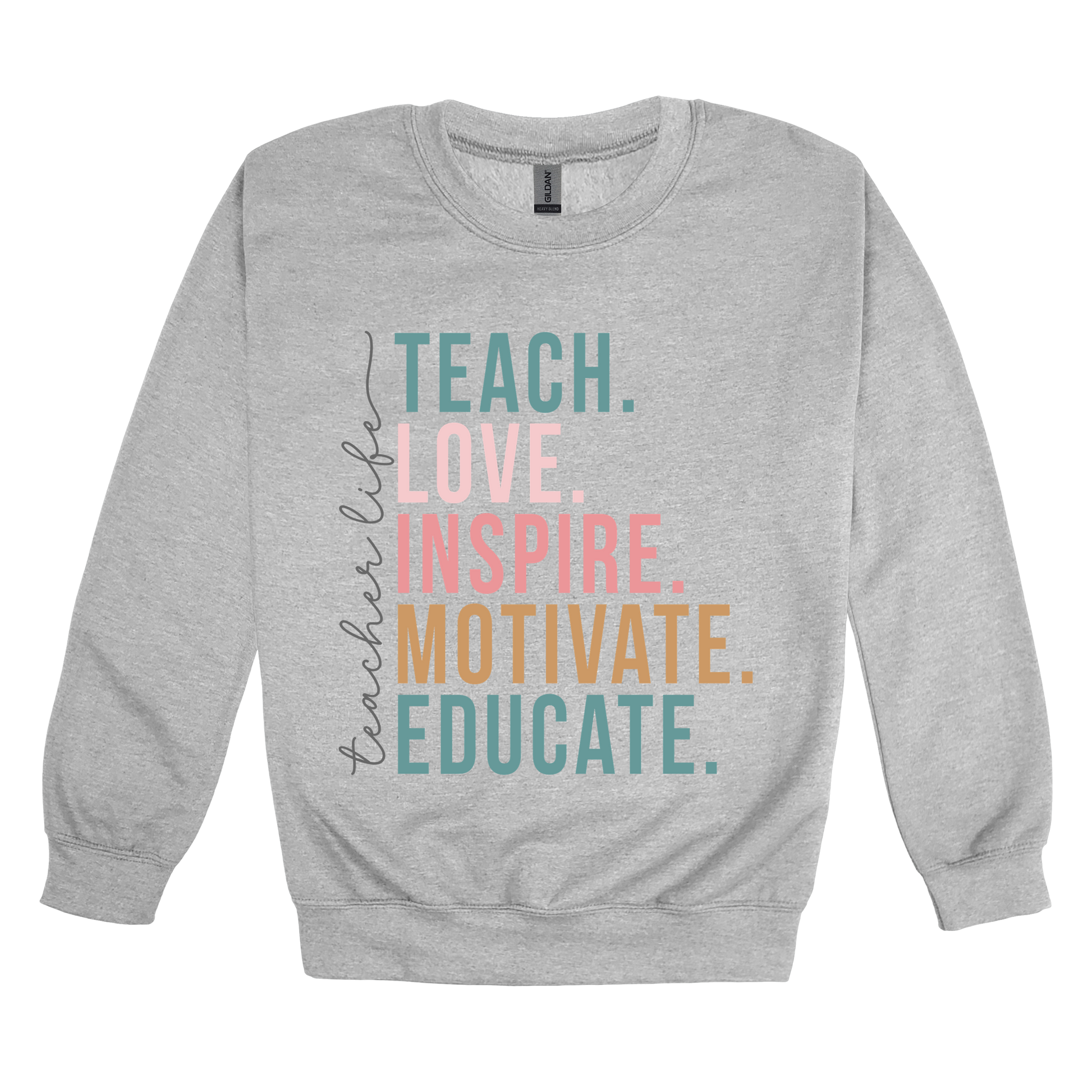 Teacher Life Apparel — gray adult-crewneck front