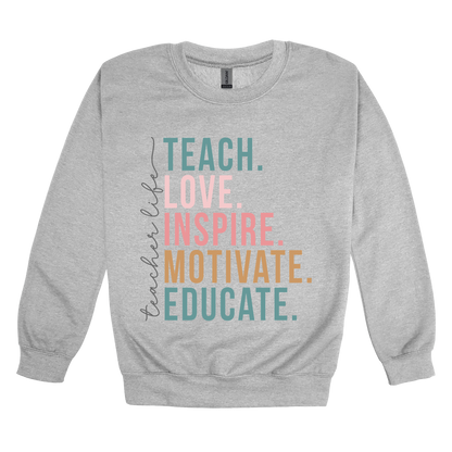 Teacher Life Apparel — gray adult-crewneck front