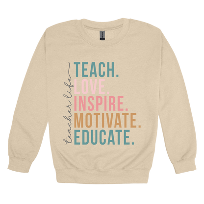 Teacher Life Apparel — tan adult-crewneck front