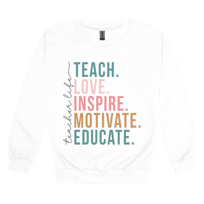 Teacher Life Apparel — white adult-crewneck front