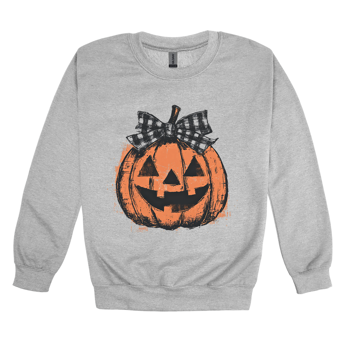 Pumpkin Face Apparel — gray adult-crewneck front
