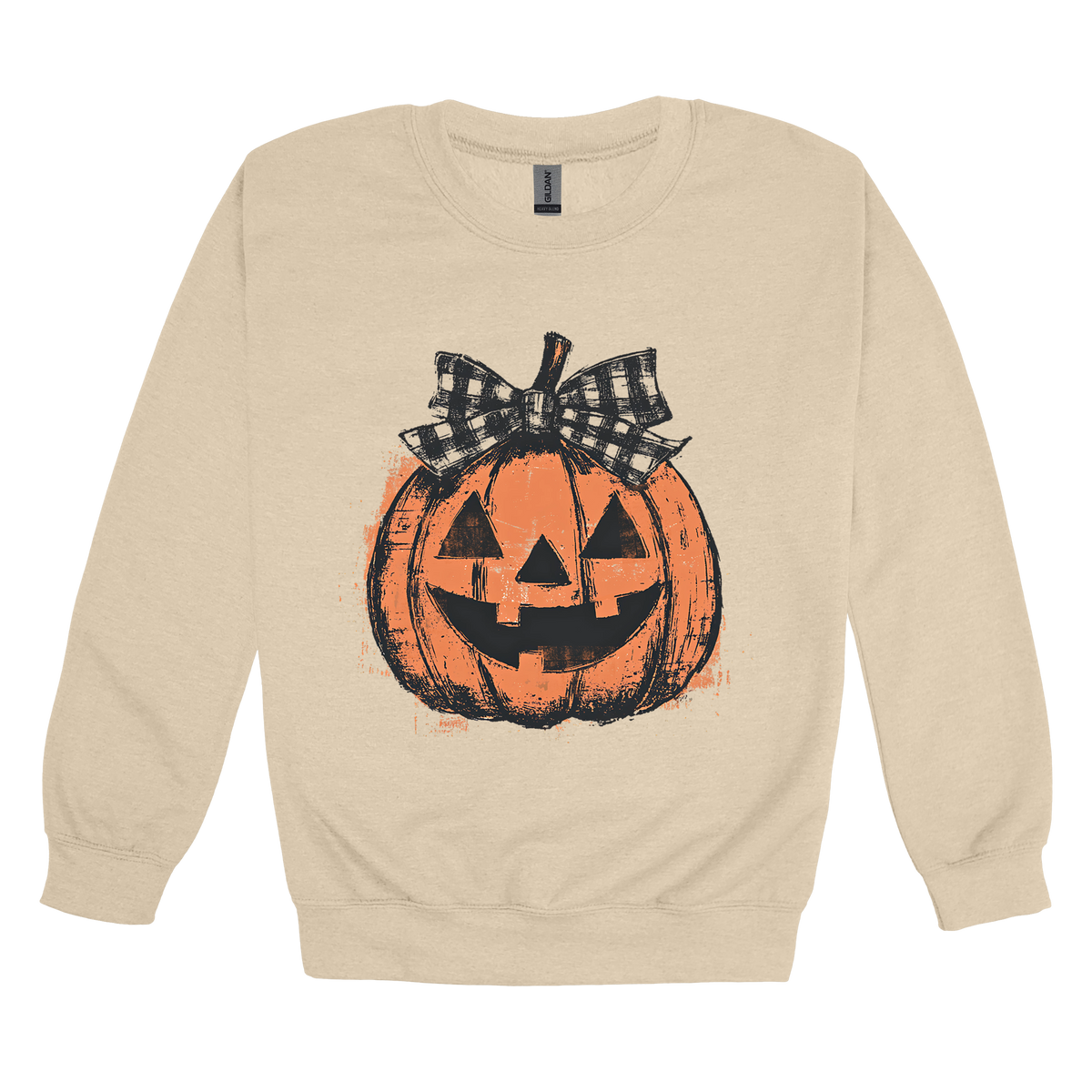 Pumpkin Face Apparel — tan adult-crewneck front