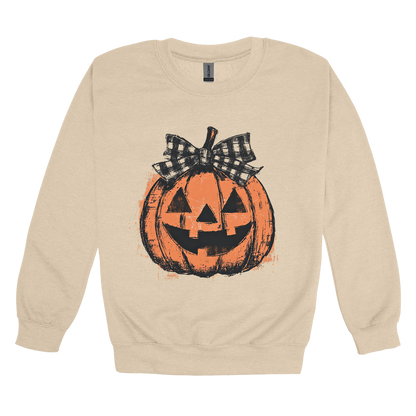 Pumpkin Face Apparel — tan adult-crewneck front