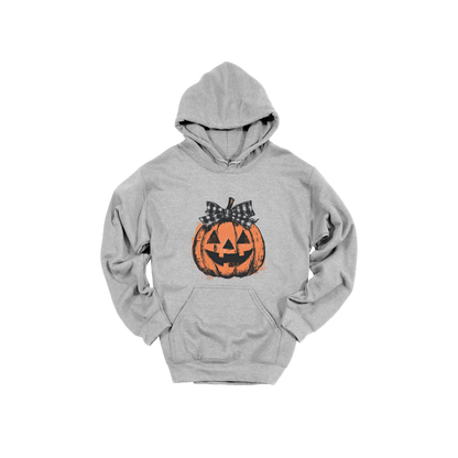 Pumpkin Face Apparel — gray adult-hoodie front