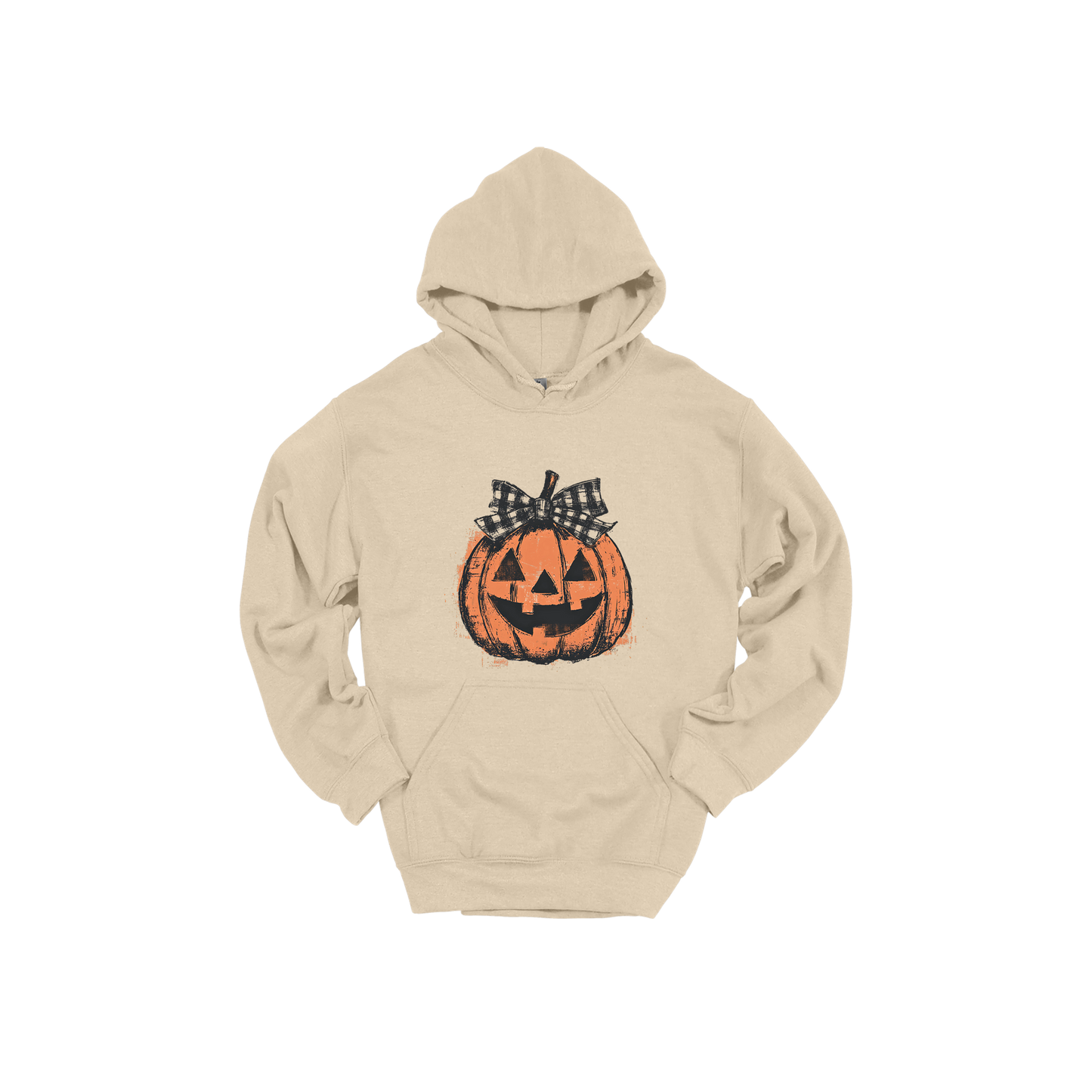 Pumpkin Face Apparel — tan adult-hoodie front