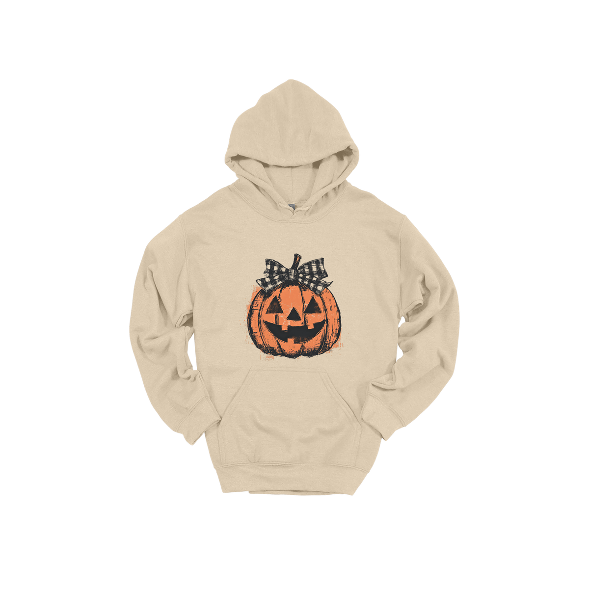 Pumpkin Face Apparel — tan adult-hoodie front