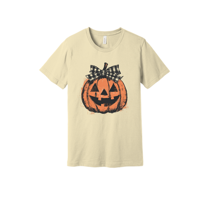 Pumpkin Face Apparel — tan adult-tee front