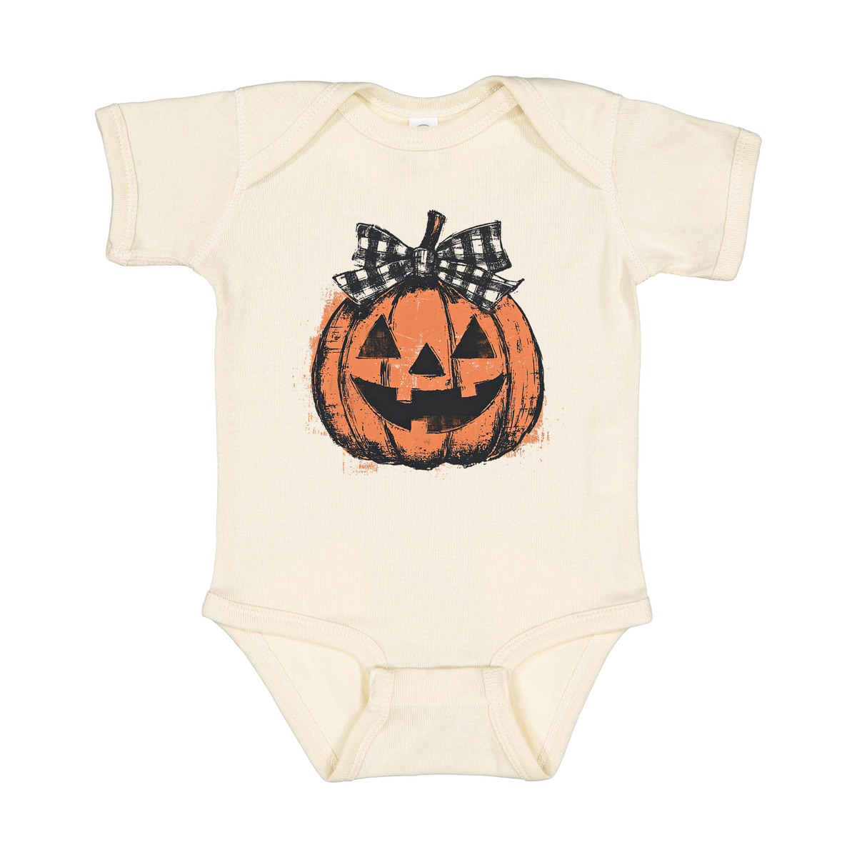 Pumpkin Face Apparel — tan infant-onesie front