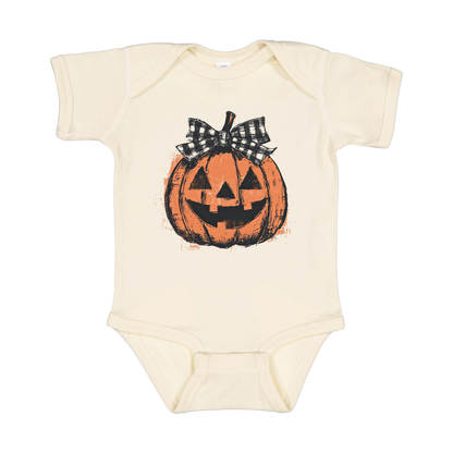 Pumpkin Face Apparel — tan infant-onesie front