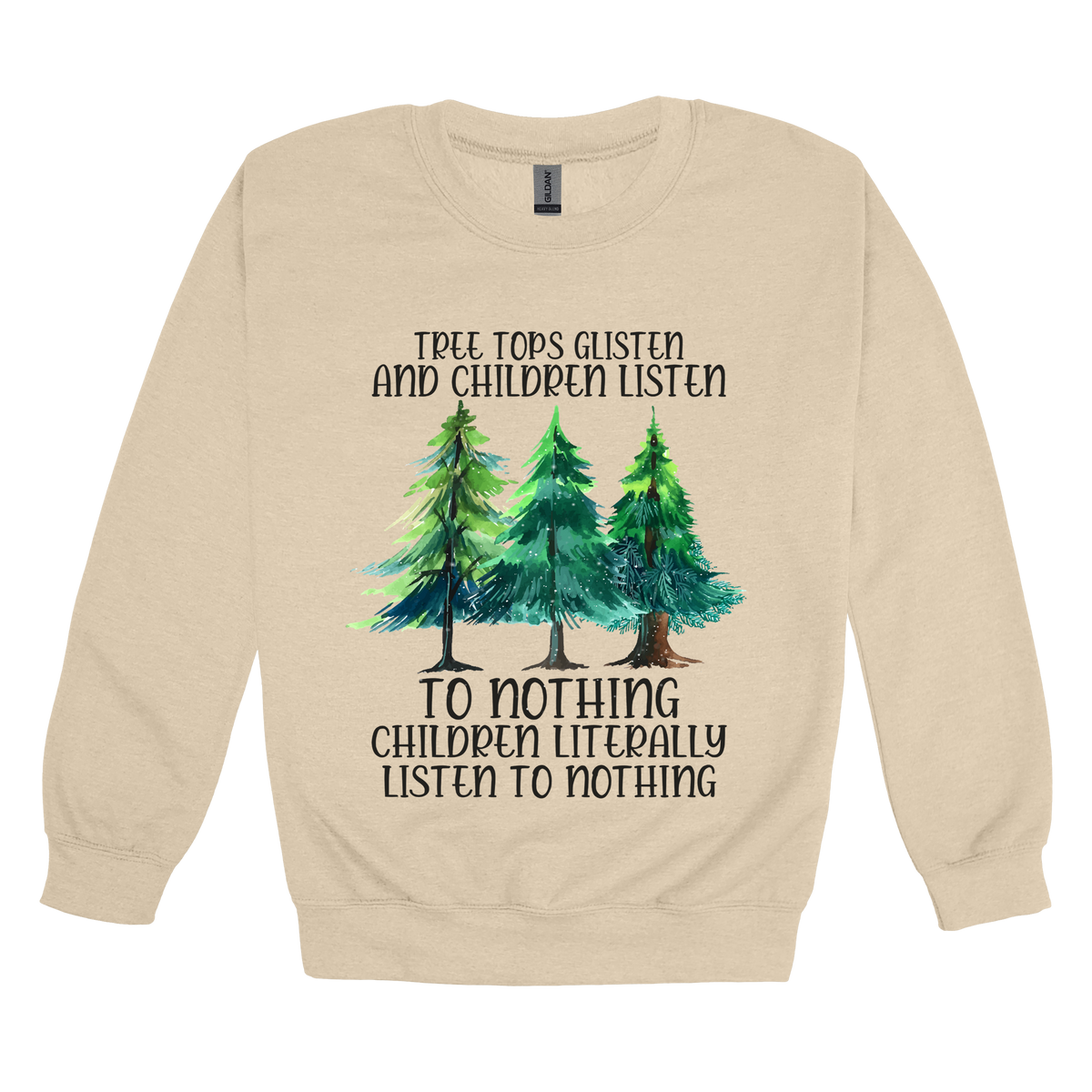 Tree 1 Apparel — tan adult-crewneck front