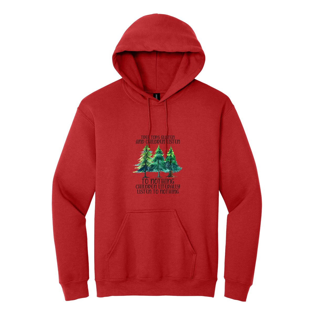 Tree 1 Apparel — red adult-hoodie front