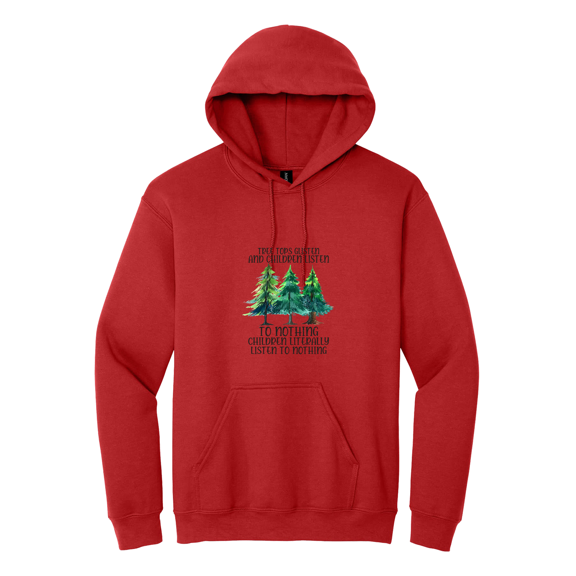 Tree 1 Apparel — red adult-hoodie front