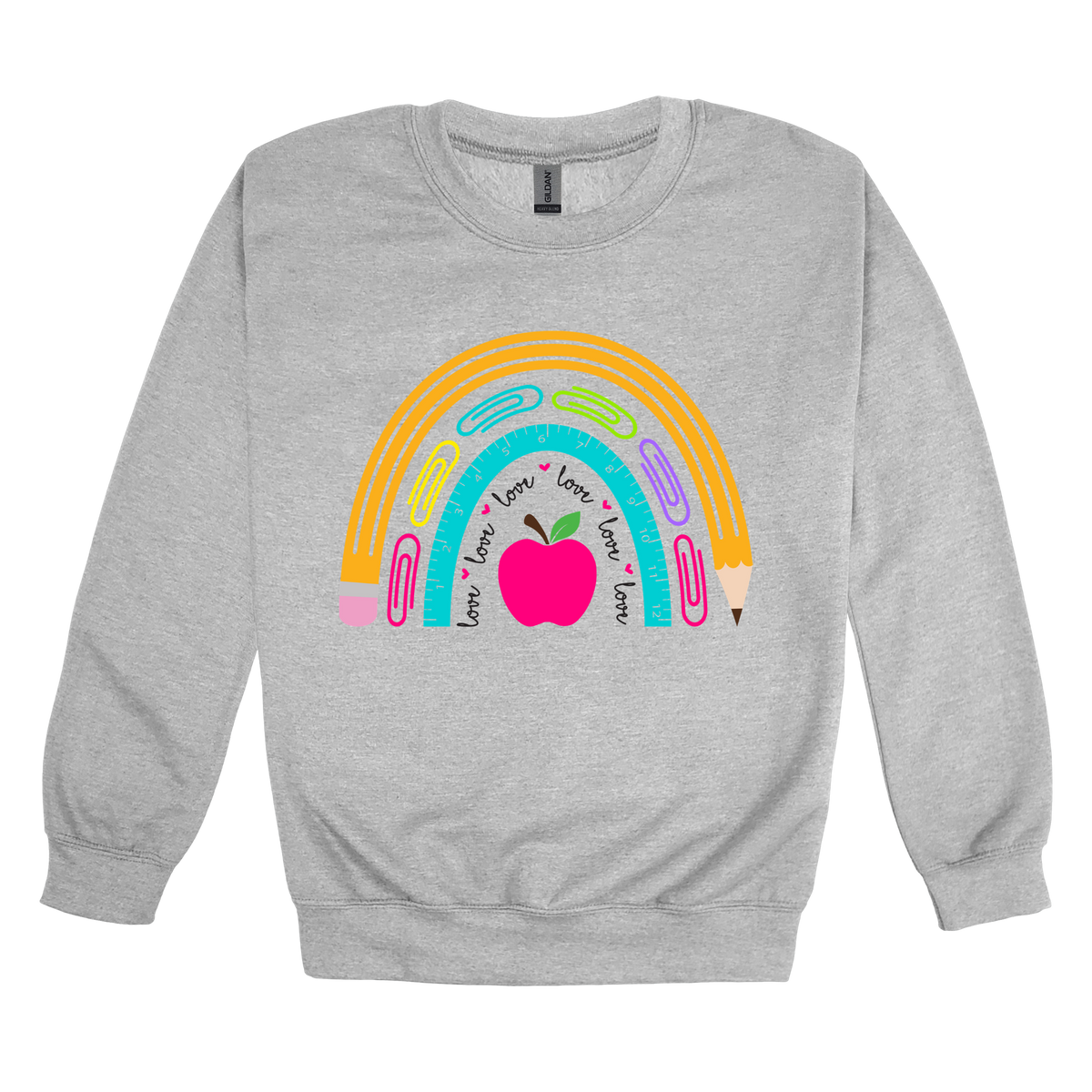 Teacher Rainbow Apparel — gray adult-crewneck front