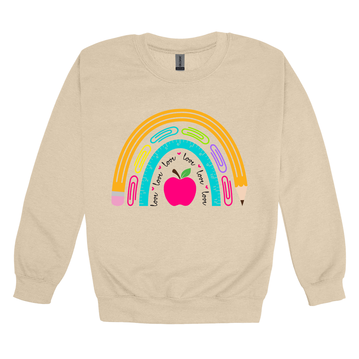 Teacher Rainbow Apparel — tan adult-crewneck front