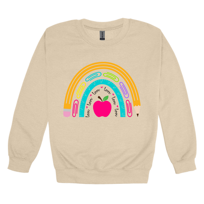 Teacher Rainbow Apparel — tan adult-crewneck front