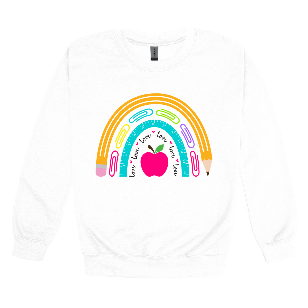 Teacher Rainbow Apparel — white adult-crewneck front