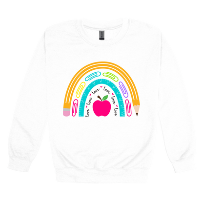 Teacher Rainbow Apparel — white adult-crewneck front