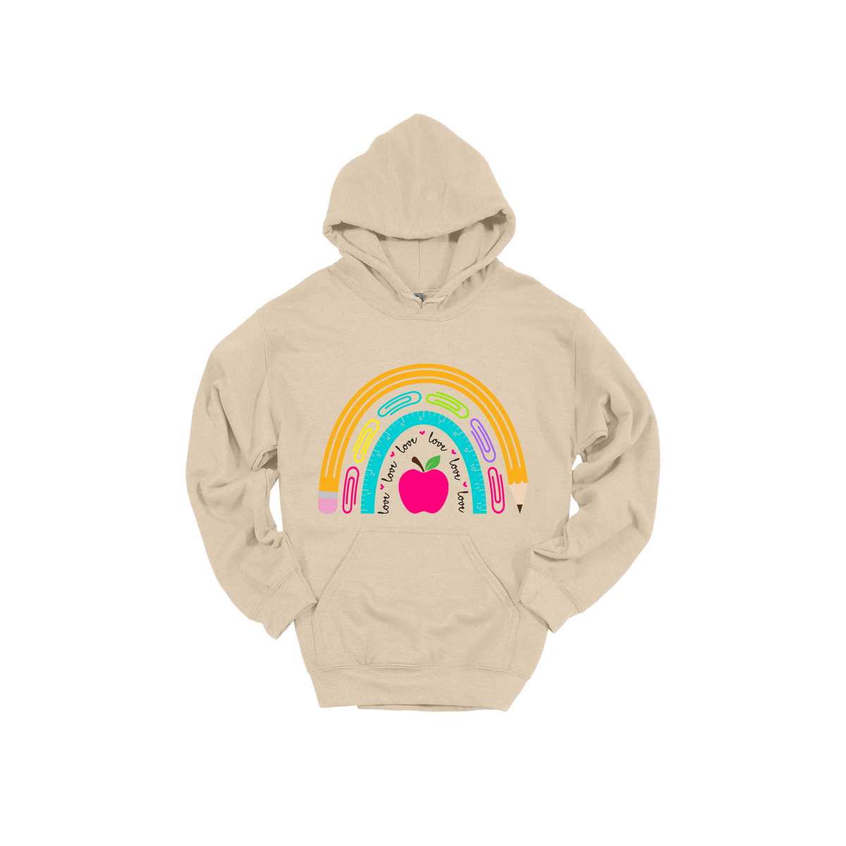 Teacher Rainbow Apparel — tan adult-hoodie front