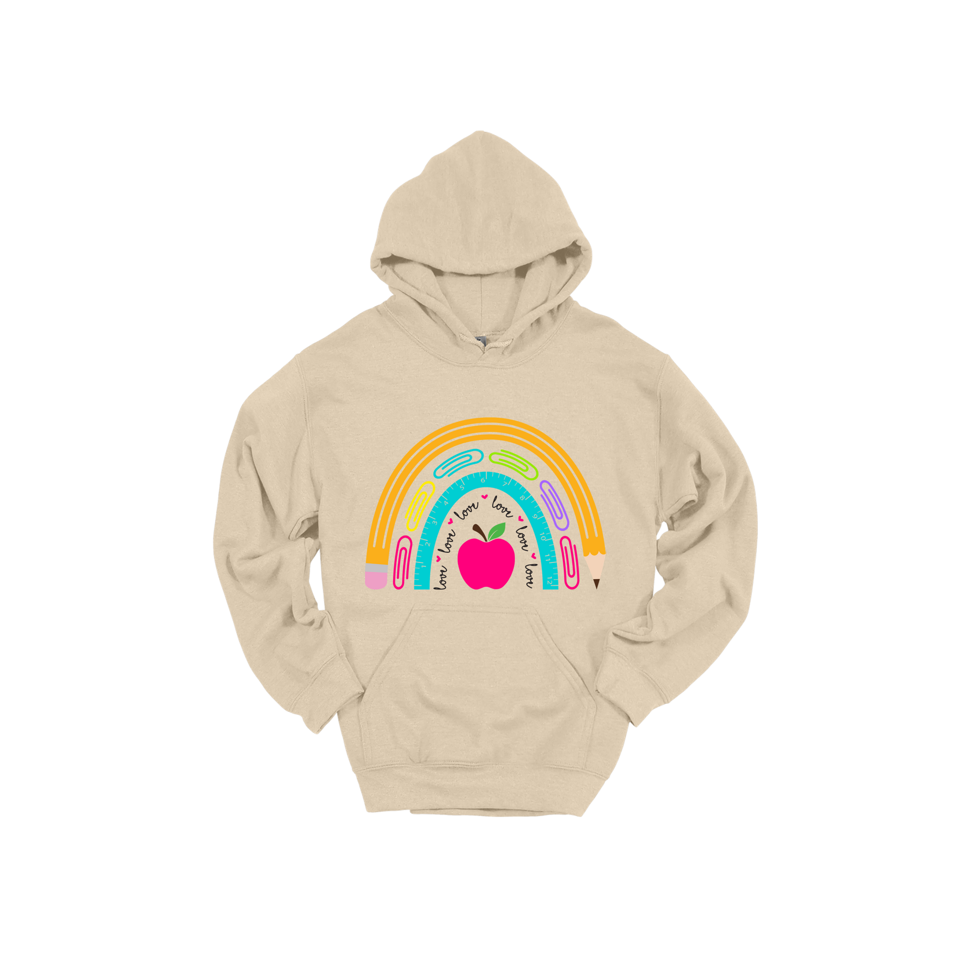 Teacher Rainbow Apparel — tan adult-hoodie front