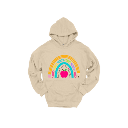 Teacher Rainbow Apparel — tan adult-hoodie front