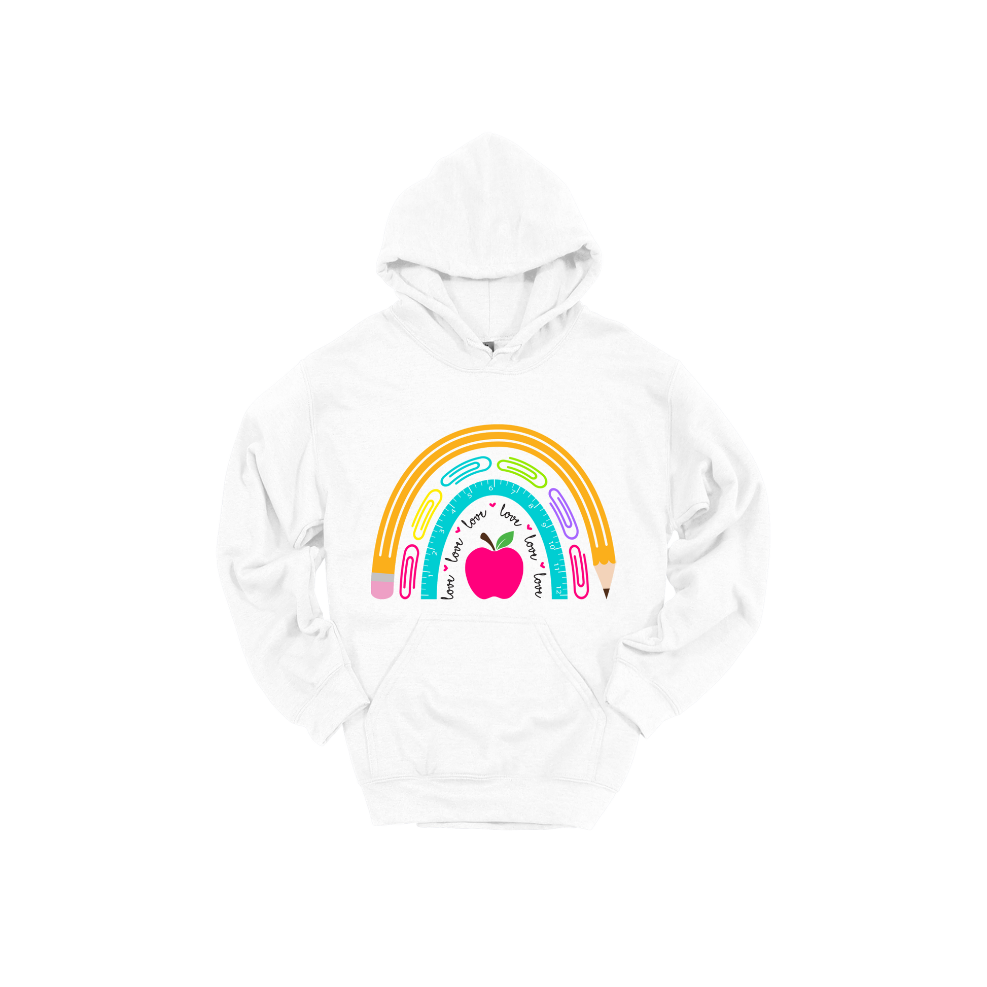 Teacher Rainbow Apparel — white adult-hoodie front
