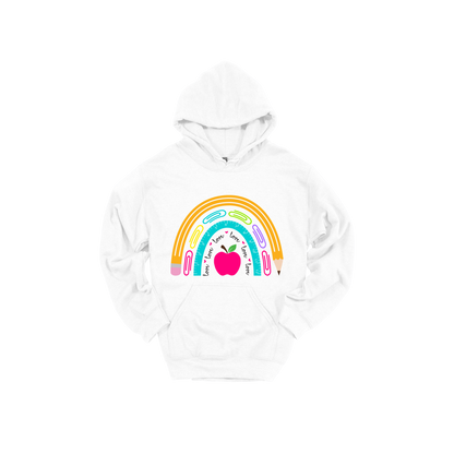 Teacher Rainbow Apparel — white adult-hoodie front