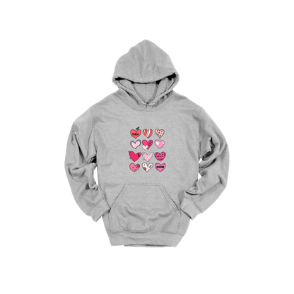 Teach Love Inspire Hearts teacher design on Sport Gray adult Hoodie, front view.