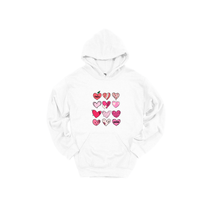 Teach Love Inspire Hearts teacher design on White adult Hoodie, front view.