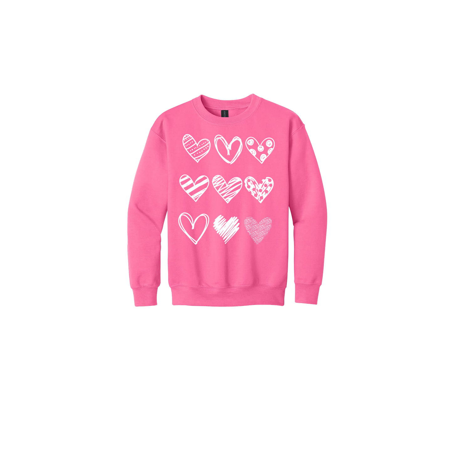 Hearts Apparel on approved adult crewneck in Pink, front view.