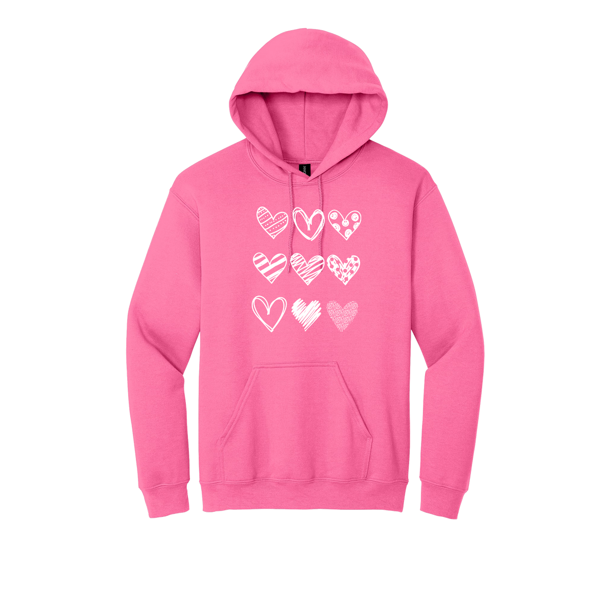 Hearts Apparel on approved adult hoodie in Pink, front view.
