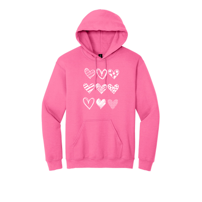 Hearts Apparel on approved adult hoodie in Pink, front view.