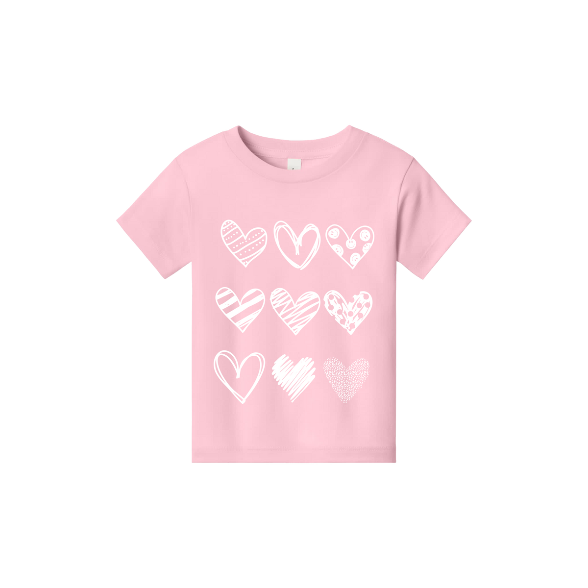 Hearts Apparel design on approved toddler Pink T-shirt, front view.