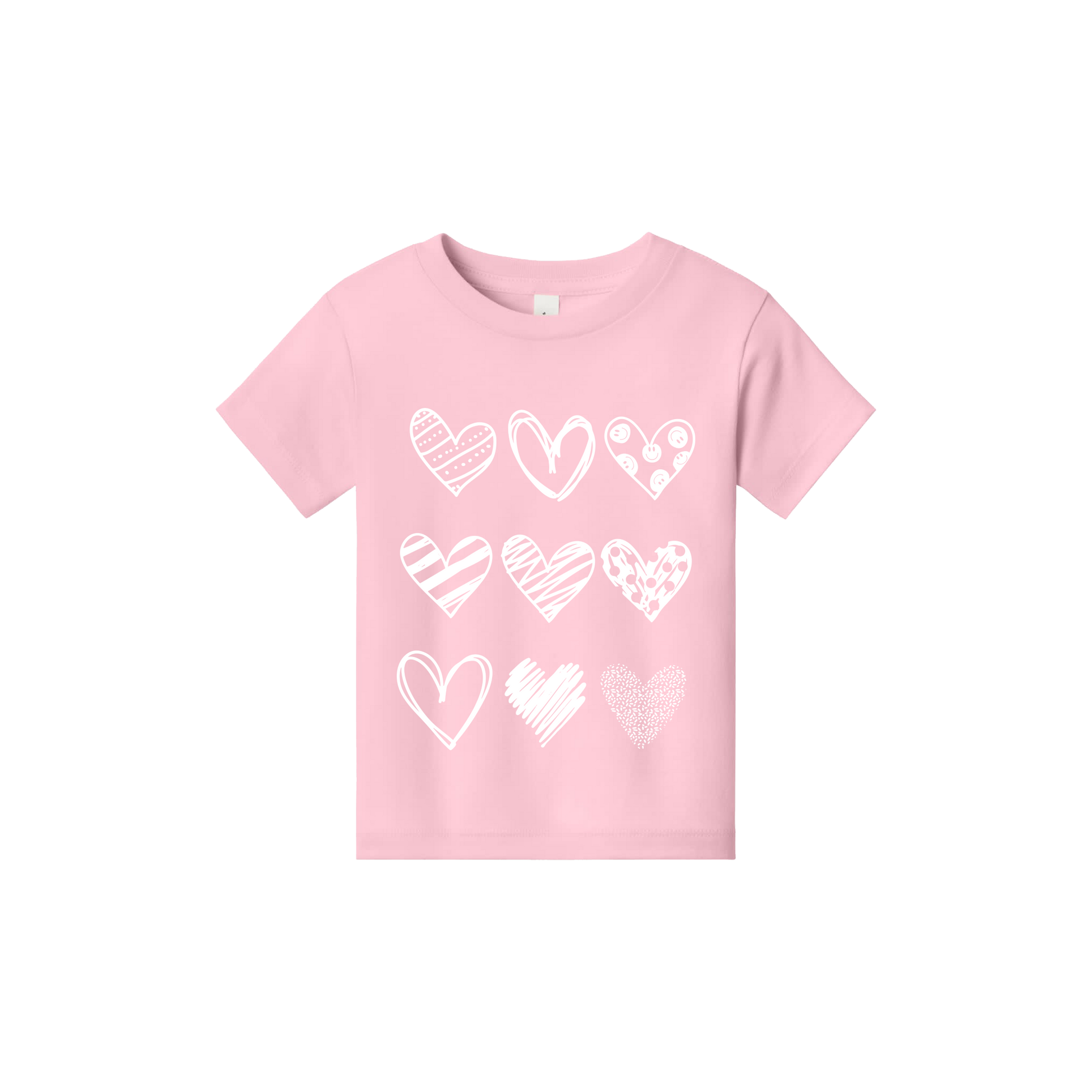 Hearts Apparel design on approved toddler Pink T-shirt, front view.
